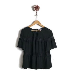 Chelsea 28 XS Black Lace‎ Trim Fringe Top Whimsygoth Fairy Grunge